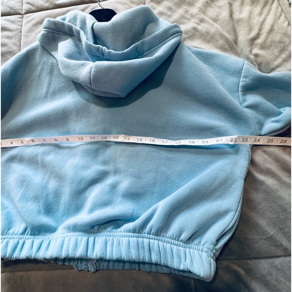 Stella🩶Viva Blue Cropped Hoodie Sweatshirt Zip Up CF Elastic Detail Sz: L - Picture 5 of 6